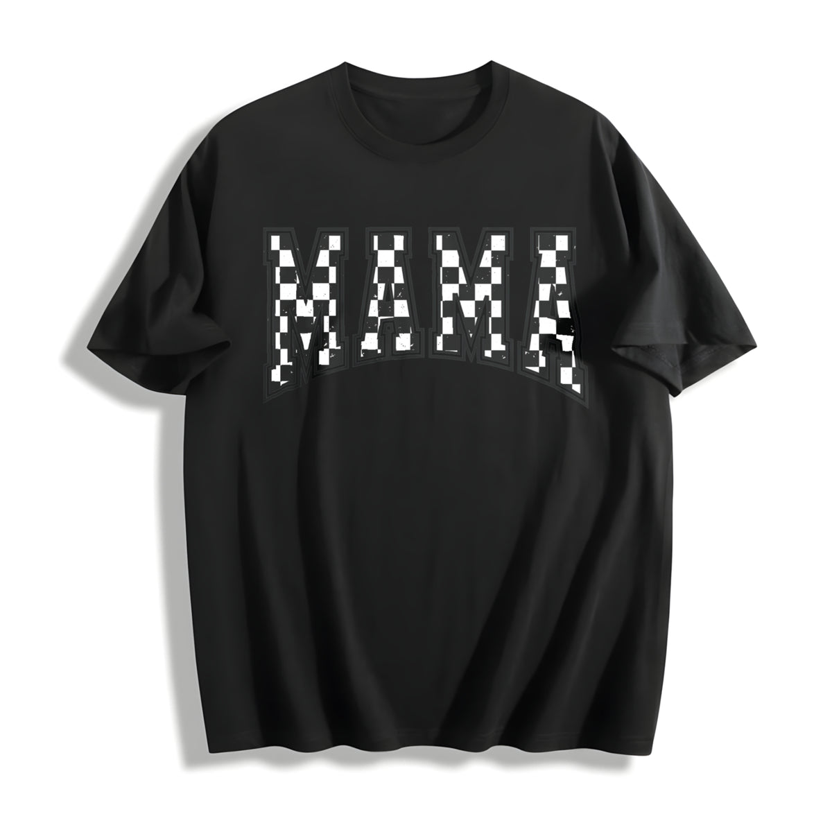 Checkered Mama for Mom Cotton T-Shirt in Black