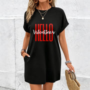 Maxi Dress with Off-the-shoulder a HELLO Valentine's Cotton T-Shirt in Black