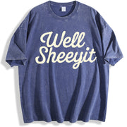 Well Sheeyit Country Western Retro Western Adult Humor vintage washed oversized T-shirt in Blue