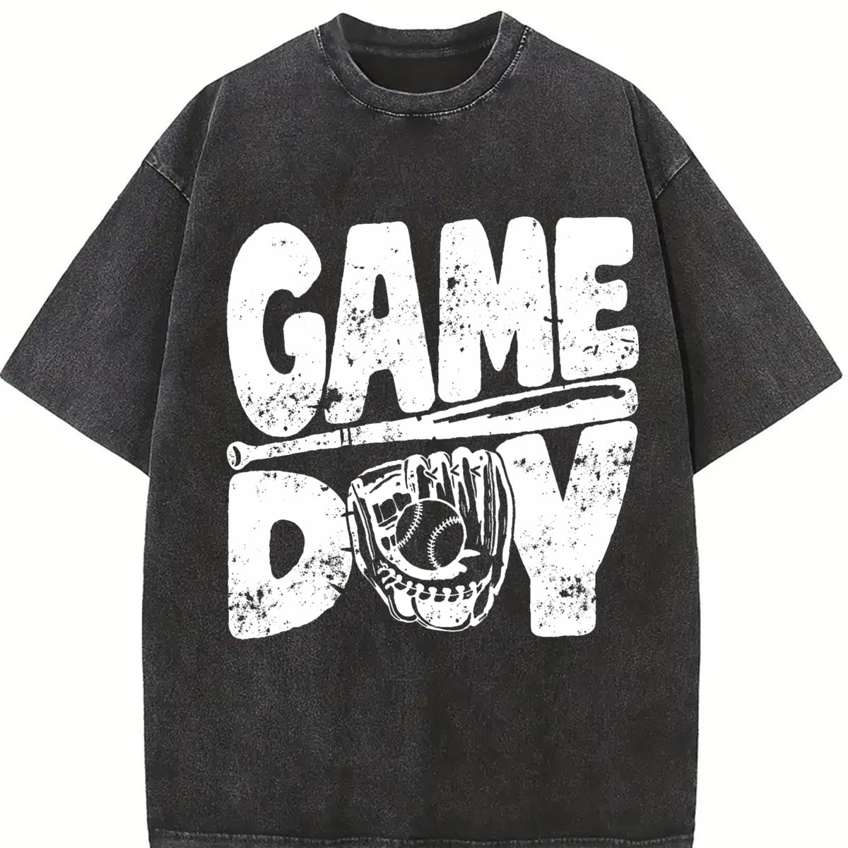 Baseball Gameday Game Day Vintage Washed T-Shirt in Black