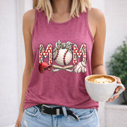 Baseball Mom with Bat and Ball Crew-neck Sleeveless Vest Women's Color Cotton Tank Top in Red