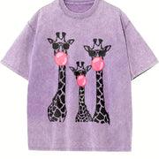 Cool Giraffe Trio Bubblegum vintage washed oversized T-shirt in Purple