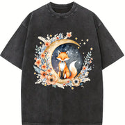 Bohemian Short-sleeve Vintage Washed T-Shirt in Black