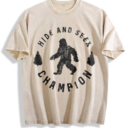 Hide and Seek Champion Bigfoot Humor Classic Camping Vintage Washed T-Shirt in Beige