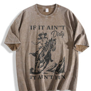 Western Cowgirl Clipart Vintage Washed T-Shirt in Brown