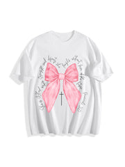 Coquette Christian Pink Bow Faith Cotton T-Shirt in White