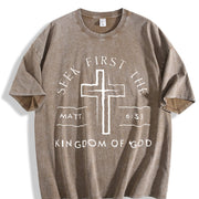 GLEC First Seek the Kingdom of God Vintage Washed T-Shirt in Brown