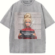 Traumatized by Sagittarius Mugshot Doll Vintage Washed T-Shirt in Gray