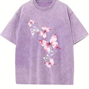 With Pink Butterfly Vintage Washed T-Shirt in Purple