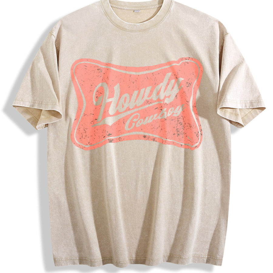 Howdy Cowboy Howdy Western Yee Haw vintage washed oversized T-shirt in Beige