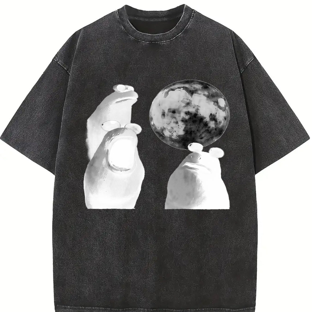 Viral Moon Frog Meme Vintage Washed T-Shirt in Black