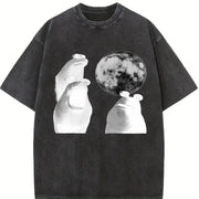 Viral Moon Frog Meme Vintage Washed T-Shirt in Black