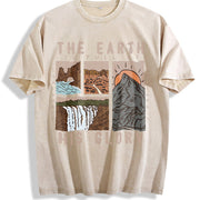 EARTH HIS GLORY Shoulder Drop Vintage Washed T-Shirt in Beige