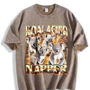 Koalafied Napper Meme Retro Vintage Washed T-Shirt in Brown