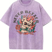 Never Better Turquoise Green 230gsm - Distressed Style vintage washed oversized T-shirt in Purple