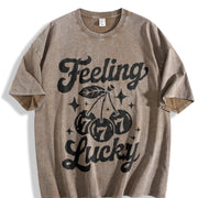 Feeling Lucky Retro 777 Slot Machine Cherry Vintage Washed T-Shirt in Brown