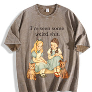 Cat Dog Retro Storybook Humor Vintage Washed T-Shirt in Brown