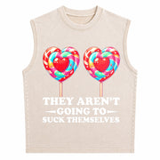 They Aren't Going to Suck Themselves Inappropriate Vintage Washed Tank Top in Beige
