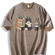 Cat Shamrock – St. Patrick’s Day vintage washed oversized T-shirt in Brown
