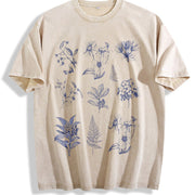 90s Botanical Retro Botanical Wild Flowers Nature Vintage Washed T-Shirt in Beige