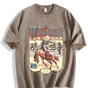 Las Vegas Rodeo Cowboy Sleeveless Tank Vintage Washed T-Shirt in Brown