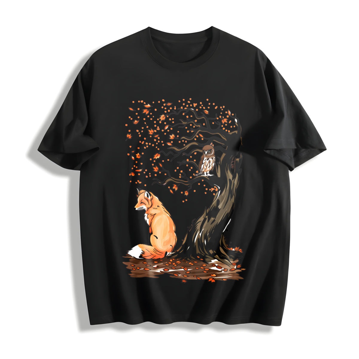 Spring/ Fox Owl Cotton T-Shirt in Black