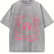 And Heavy Duty Water Ripple Girl Face Vintage Washed T-Shirt in Gray