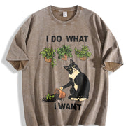 I Do What I Want Cat Vintage Washed T-Shirt in Brown
