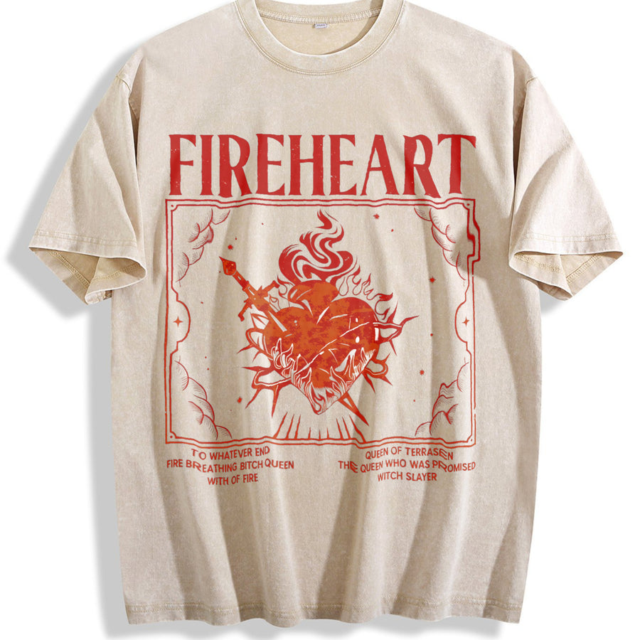 Fireheart Aelin Galathynius To Whatever End vintage washed oversized T-shirt in Beige