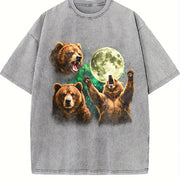 Bear Moon Retro Grizzly Bears Vintage Washed T-Shirt in Gray