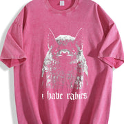 I Have Rabies Bat Grunge Y2k Unhinged Meme vintage washed oversized T-shirt in Red