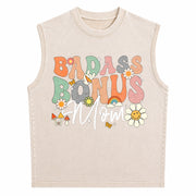 Badass Bonus Mom Stepmom for Mother's Day & Holidays Vintage Washed Tank Top in Beige