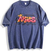 Zodiac Sign Horoscope Month Signs Celestial Star Sign vintage washed oversized T-shirt in Blue