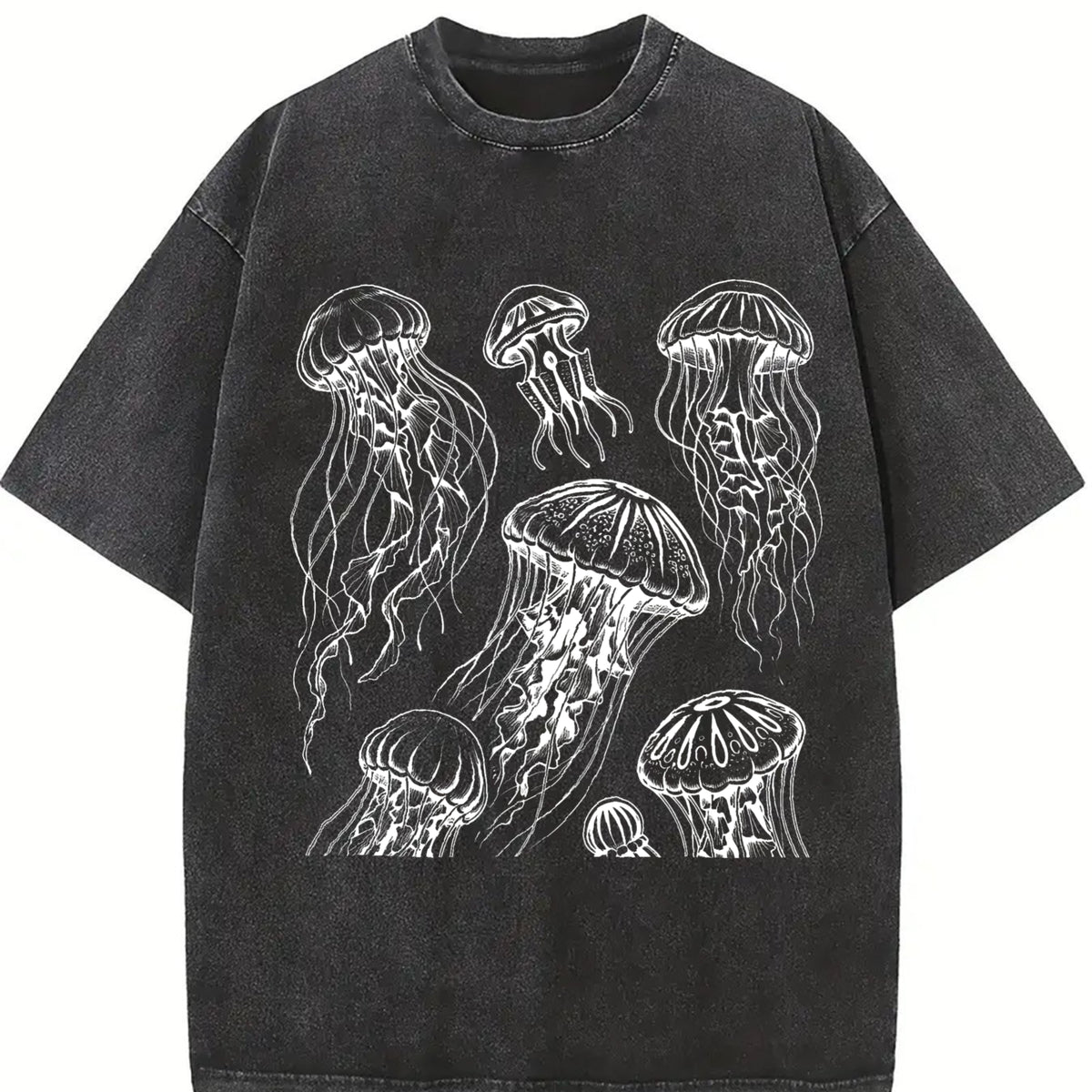 Jellyfish 90s Tattoo Vintage Washed T-Shirt in Black