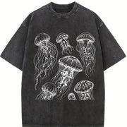 Jellyfish 90s Tattoo Vintage Washed T-Shirt in Black