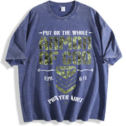 Camo Armor Of God Christians Religious Camouflage Christ vintage washed oversized T-shirt in Blue