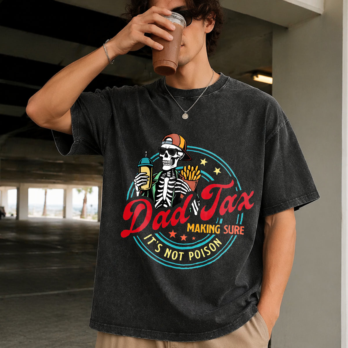 Dad Tax Making Sure It's Not Poison Fathers Day Vintage Washed T-Shirt in Black