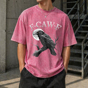 Black Crow F-caw-f Black Bird Moon Gothic Adult Humor Vintage Washed T-Shirt in Red