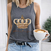 Queen of Everything Crown Crew-neck Sleeveless Vest Women's Color Cotton Tank Top in Gray