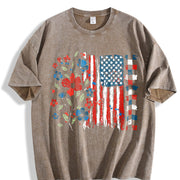 Floral American Flag Vintage Washed T-Shirt in Brown
