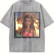Fire Party Doll Vintage Washed T-Shirt in Gray