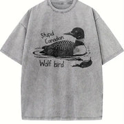 Stupid Canadian Wolf Bird Vintage Washed T-Shirt in Gray