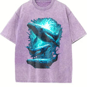 Retro ® Whale Marine Whale Ocean Lovers Vintage Washed T-Shirt in Purple