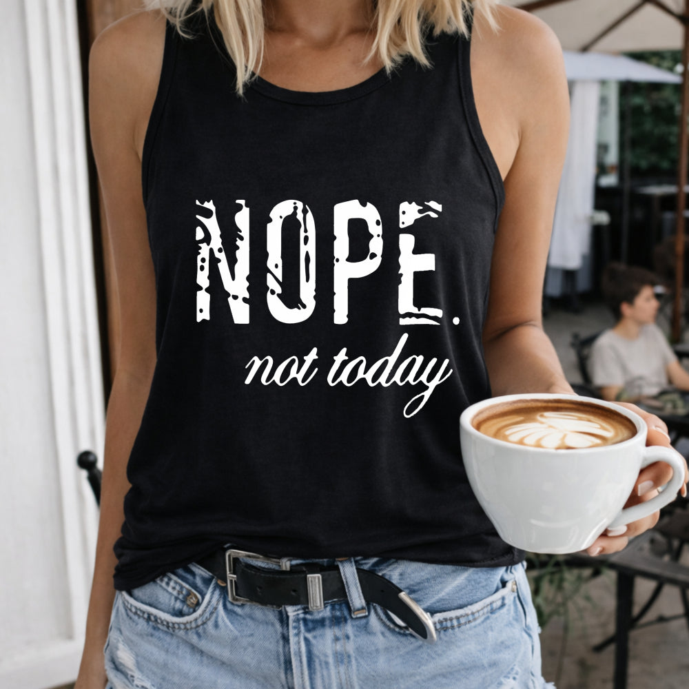 Nope Not Today Women's Color Cotton Tank Top in Black
