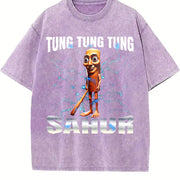 Tung Sahur Trendy vintage washed oversized T-shirt in Purple