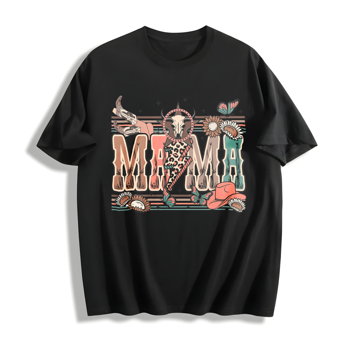 Western Mama Howdy Cowhide Cotton T-Shirt in Black