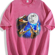 Three Crocodile Moon 90s Vintage Washed T-Shirt in Red