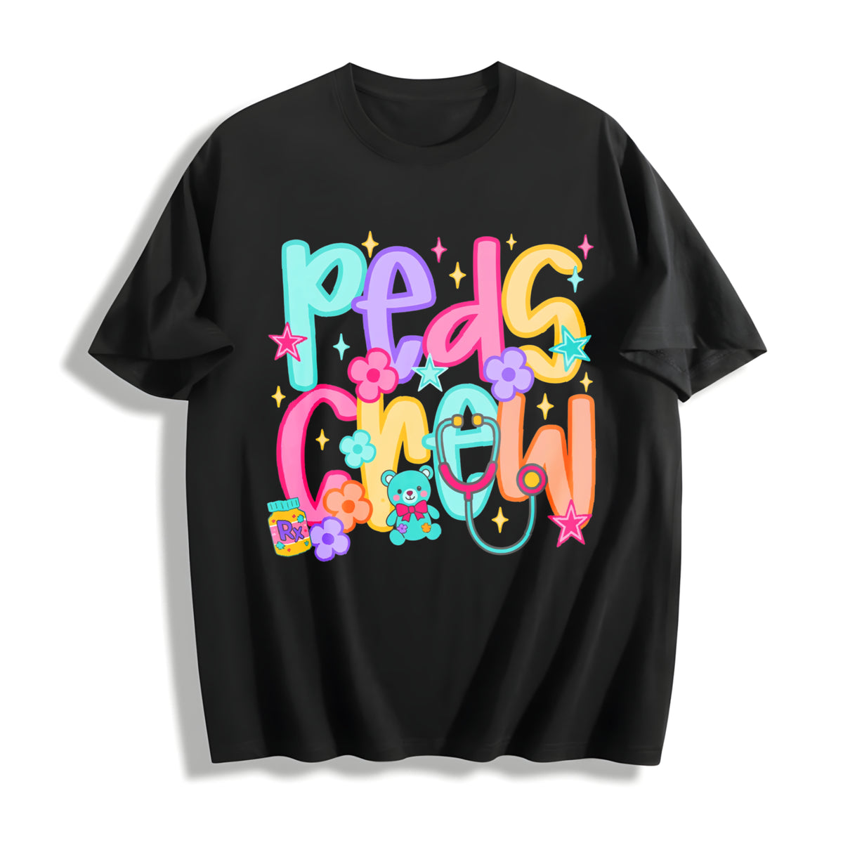Cute Pediatric Crew for Pediatric Nurse Cotton T-Shirt in Black