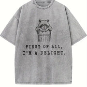 I'm a Delight Cute Raccoon Vintage Washed T-Shirt in Gray