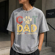 Personalized Cat Dad with Pet Names Vintage Washed T-Shirt in Gray